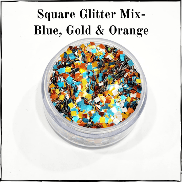 Square Glitter Mix- Blue, Gold & Orange